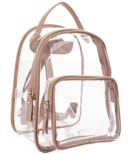 Clear Color Outlined Zipper Handle Backpack PMCL-20450 TAUPE